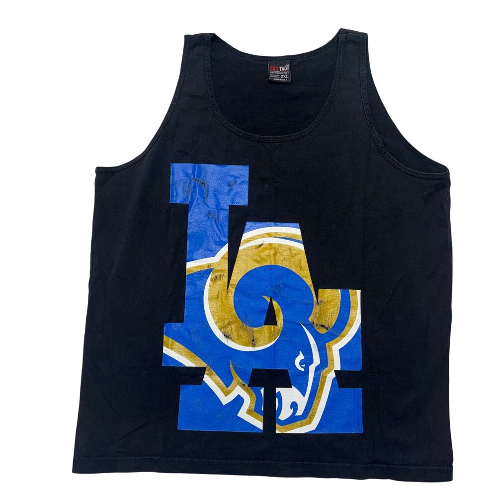 Vintage LA Rams Pro Tags Tank Top Shirt 2XL Black Made in USA Los Angeles
